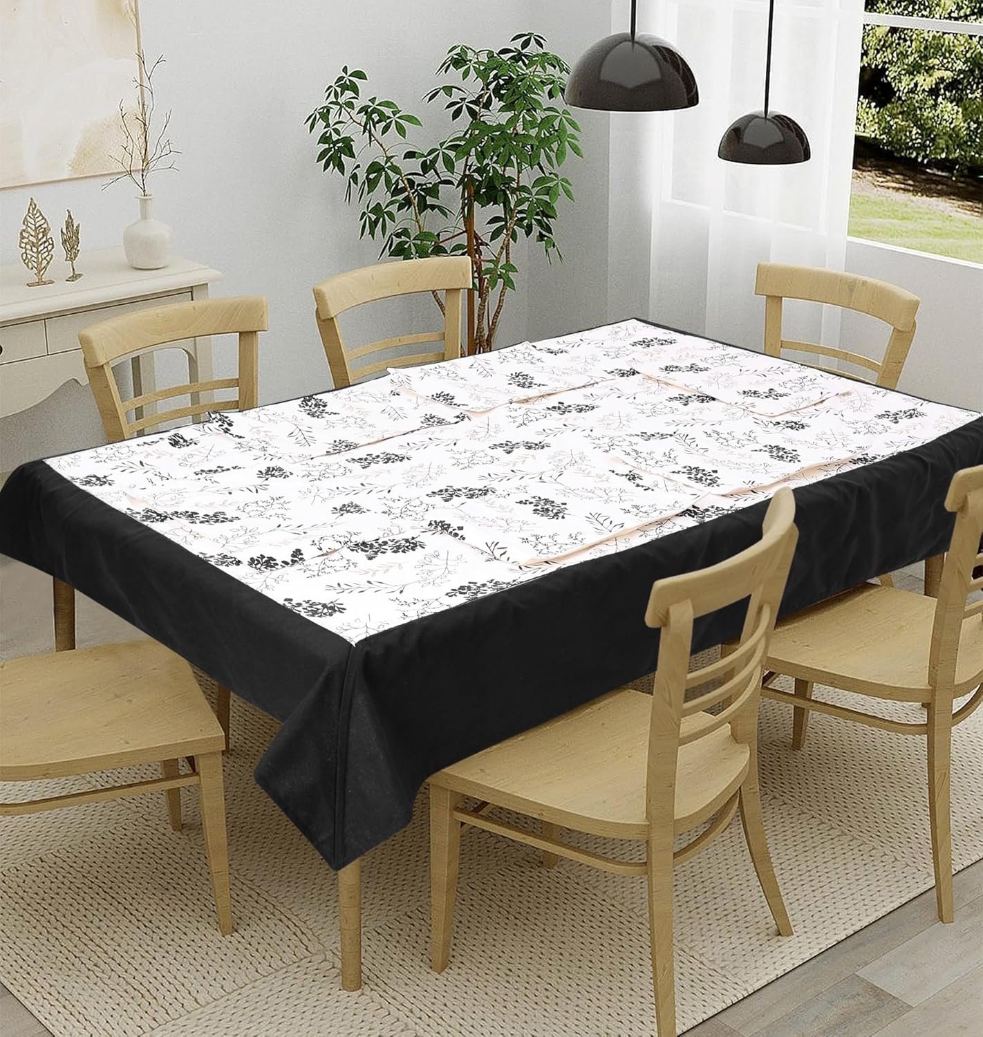 Dekor World Cotton Bloom Bliss Printed Collection Rectangle Table Cover Midnight Bloom Red)