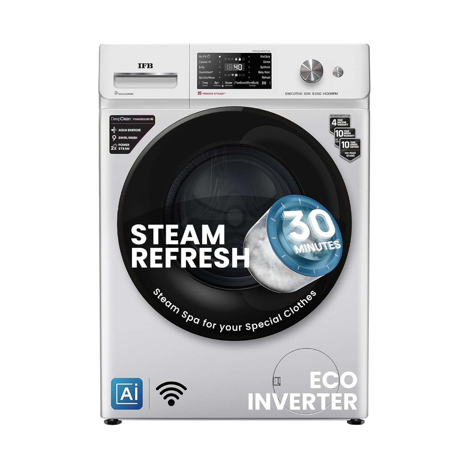 IFB 9 Kg 5 Star Powered by AI with 9 LG 9 Kg 5 Star AI Direct Drive Steam Wi-Fi Front Load Washing Machine