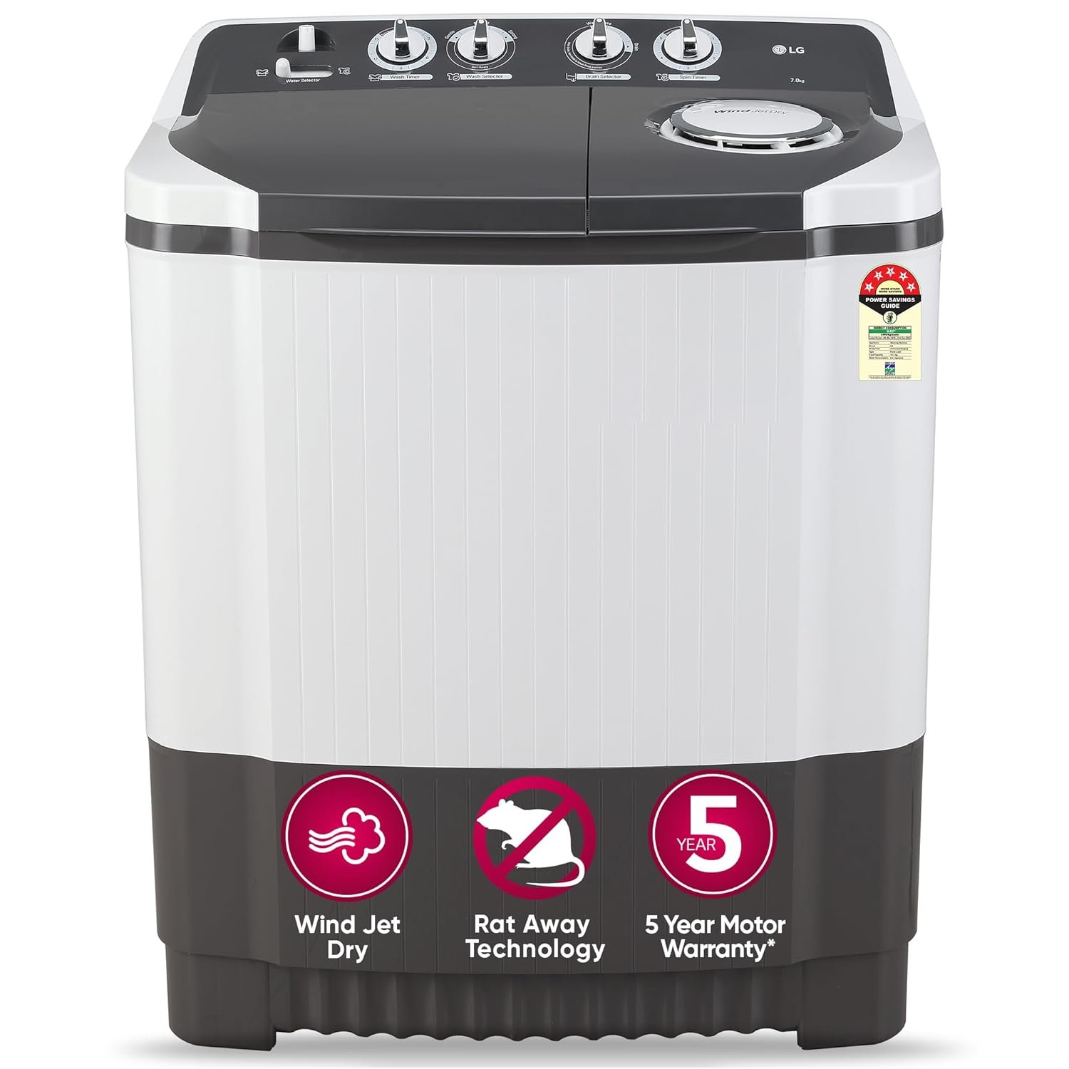 LG 7 Kg 5 Star Wind Jet Dry Semi-Automatic Top LG 6.5 Kg 5 Star Inverter TurboDrum Top Load Washing Machine