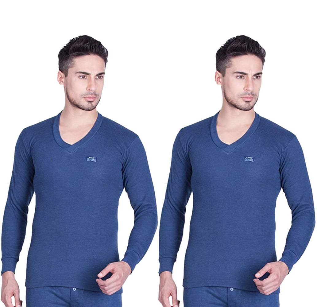 Lux Cottswool Men's Blue V Neck Full Sleeves Premium Thermal Lux Cottswool Men’s Cotton Thermal Set