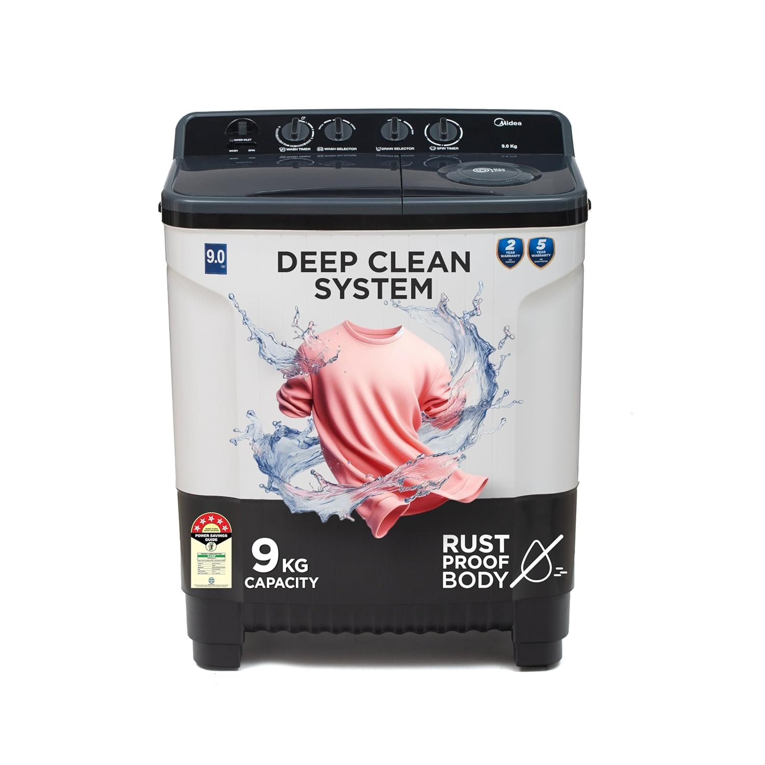 Midea 9 Kg 5 Star Air Jet Dry IPX4 Protection LG 8.5 Kg 5 Star Semi-Automatic Top Load Washing Machine