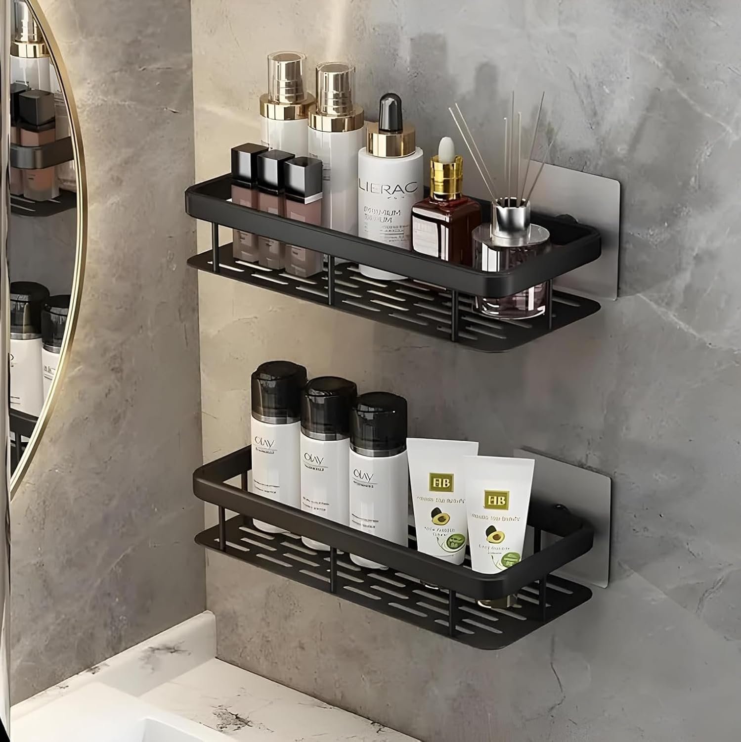 SR Self-Adhesive Multipurpose Wall Mounted Bathroom Shelves | Space-Saving Storage Self Clean