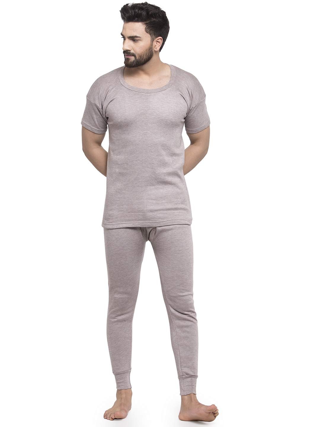 UZARUS Men's Half Sleeves Thermal Set (Round Neck Vest and Lux Cottswool Men’s Cotton Thermal Set
