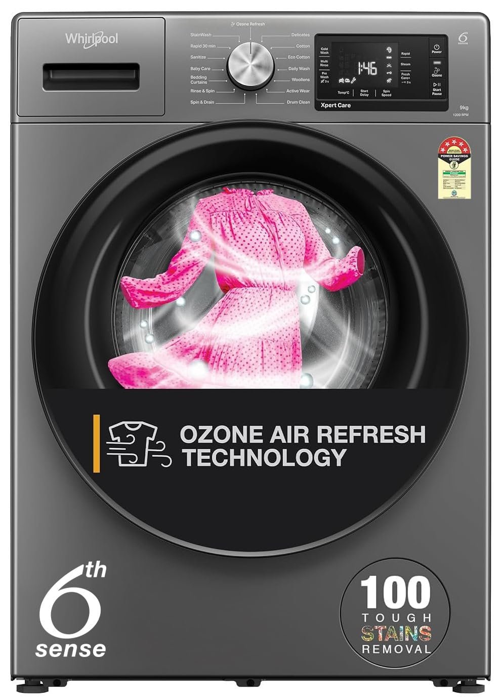 Whirlpool 9 Kg Ozone Technology 5 Star Inverter Front Load LG 9 Kg 5 Star AI Direct Drive Steam Wi-Fi Front Load Washing Machine