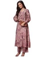GoSriKi Women’s Rayon Blend Anarkali Printed Kurta with Palazzo & Dupatta