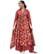 GoSriKi Women’s Rayon Blend Anarkali Printed Kurta with Palazzo & Dupatta
