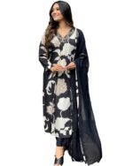 GoSriKi Women’s Rayon Blend Anarkali Printed Kurta with Palazzo & Dupatta