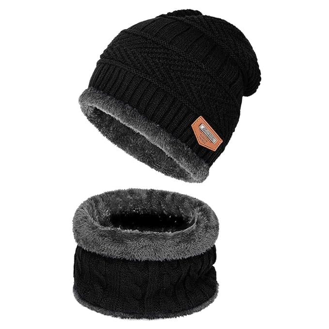 BYNOMO Winter Woolen Beanie Cap & Muffler for Men & Boldfit Winter Cap Set