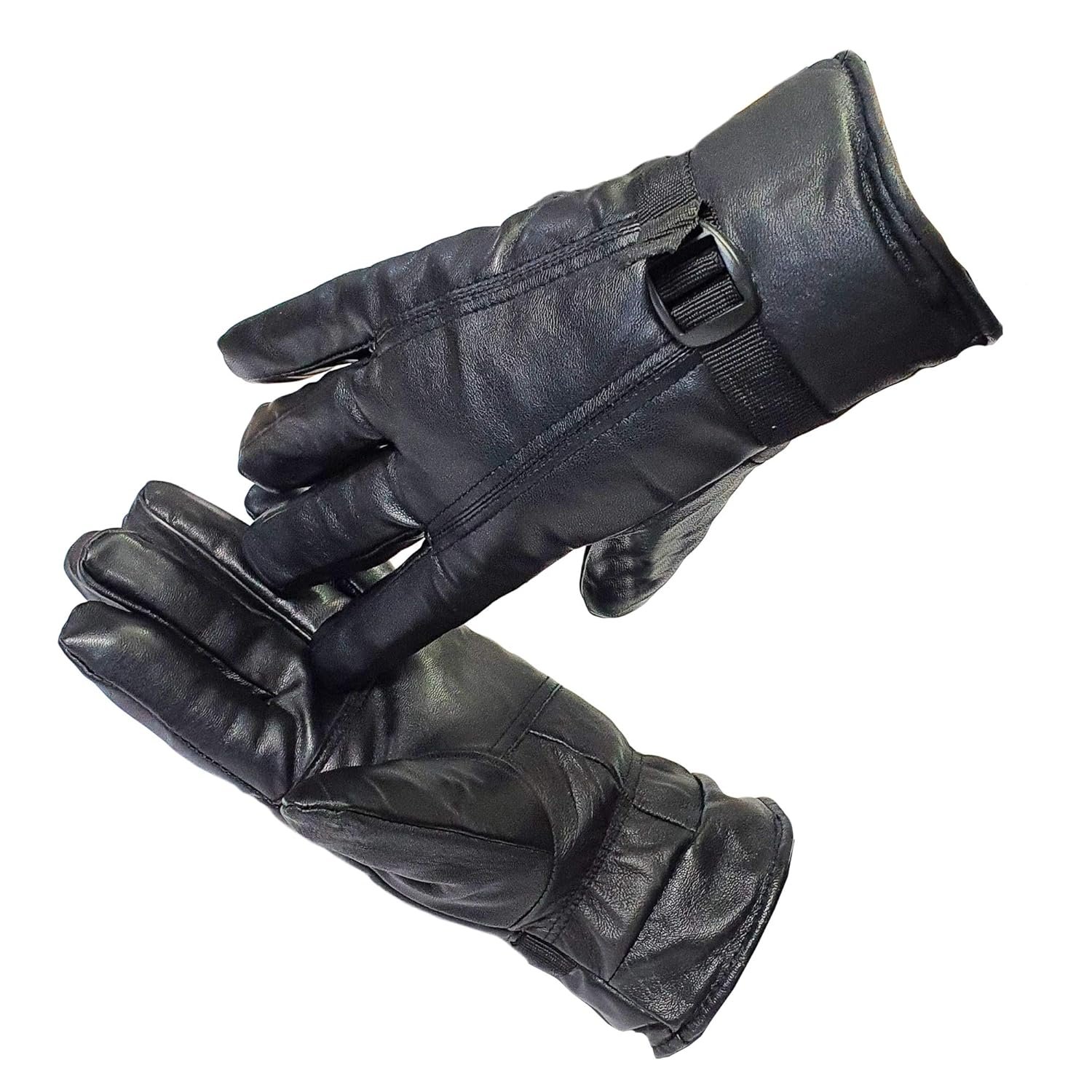 CRUMPLED Black Leather Gloves for Men & Women – Winter Boldfit Winter Gloves Touch-Screen Friendly