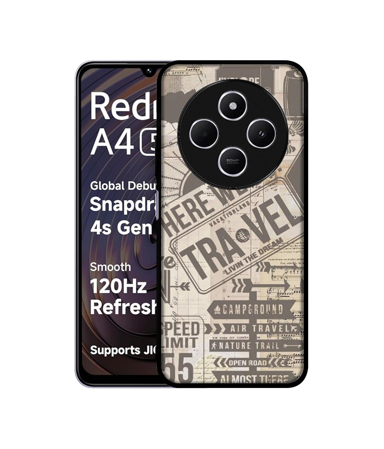 Casotec Travel Design Premium 2D Printed Metal Back Case Cover Redmi A4 5G