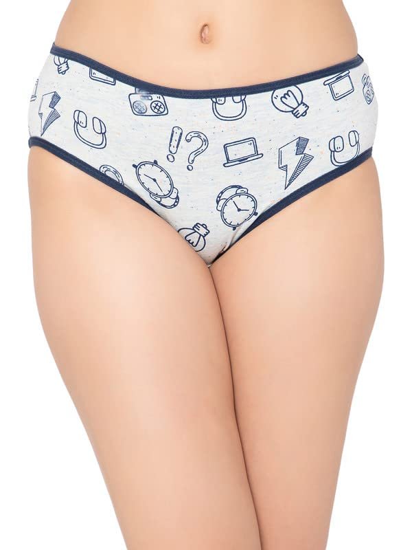 Clovia Women's Cotton Mid Waist Printed Hipster Panty in Grey Jockey Women Cotton Hipster Brief (Pack of 3)