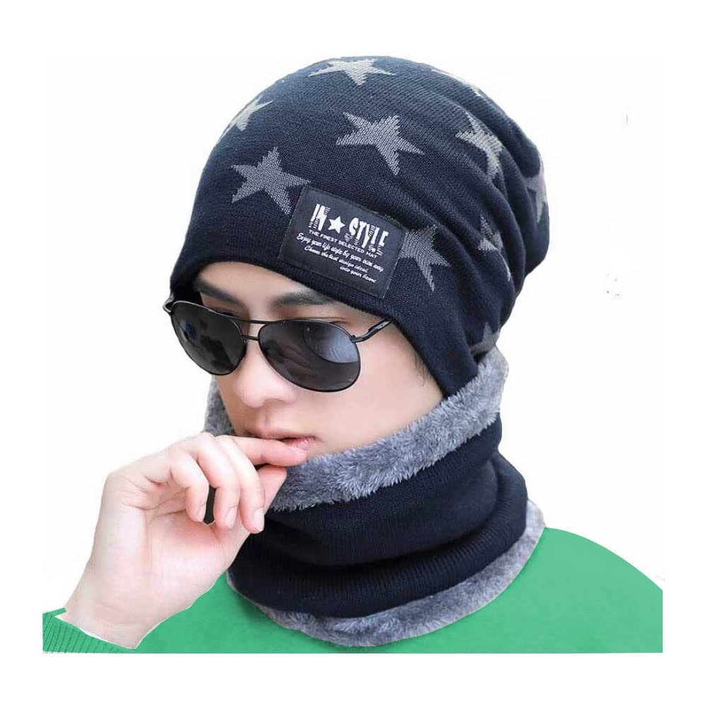 Devil Star Woolen Snow Proof Inside Fur Wool Unisex Beanie Boldfit Winter Cap Set