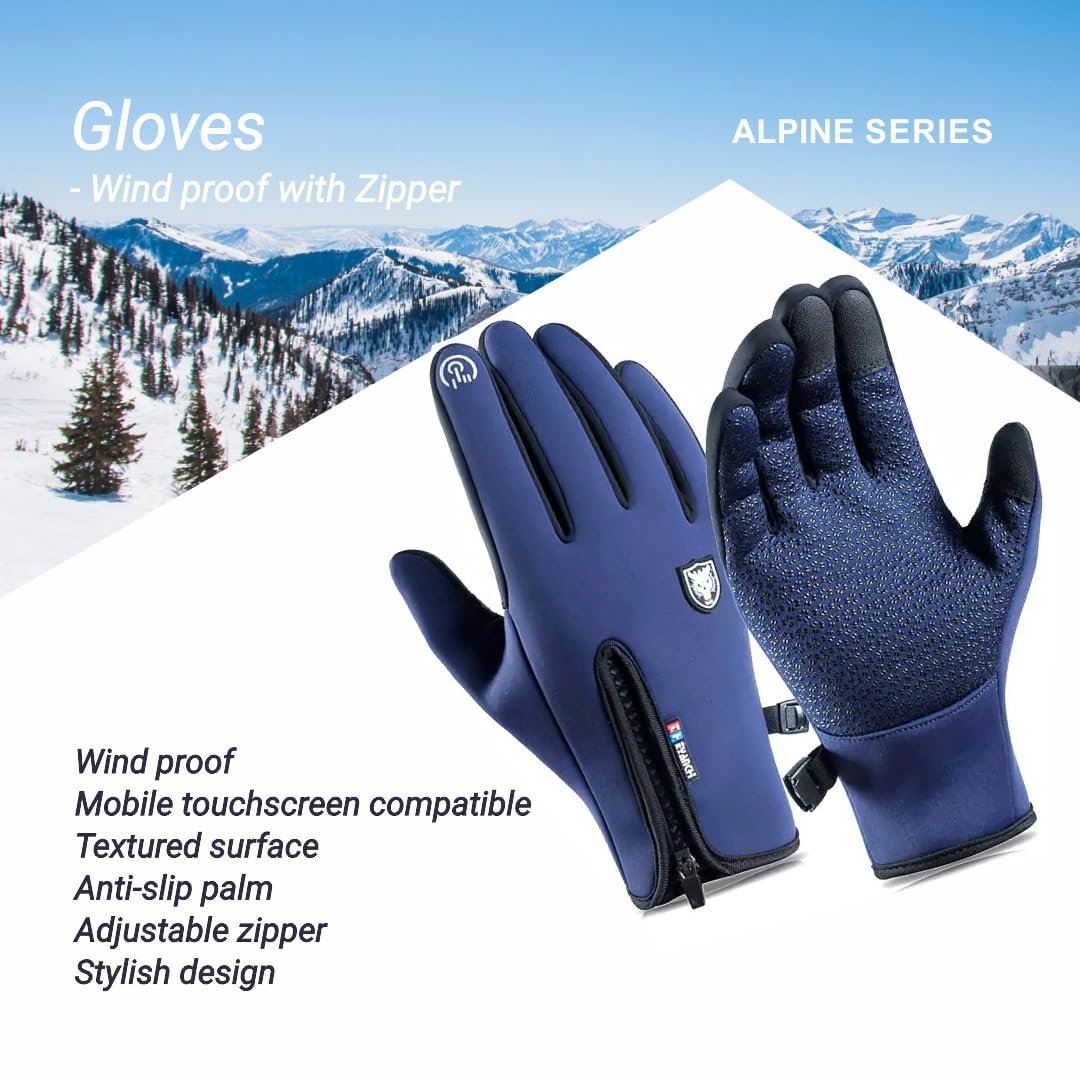 GOKYO Kaza Winter Windproof Glove with Zipper Windproof mild Cold Boldfit Winter Gloves Touch-Screen Friendly