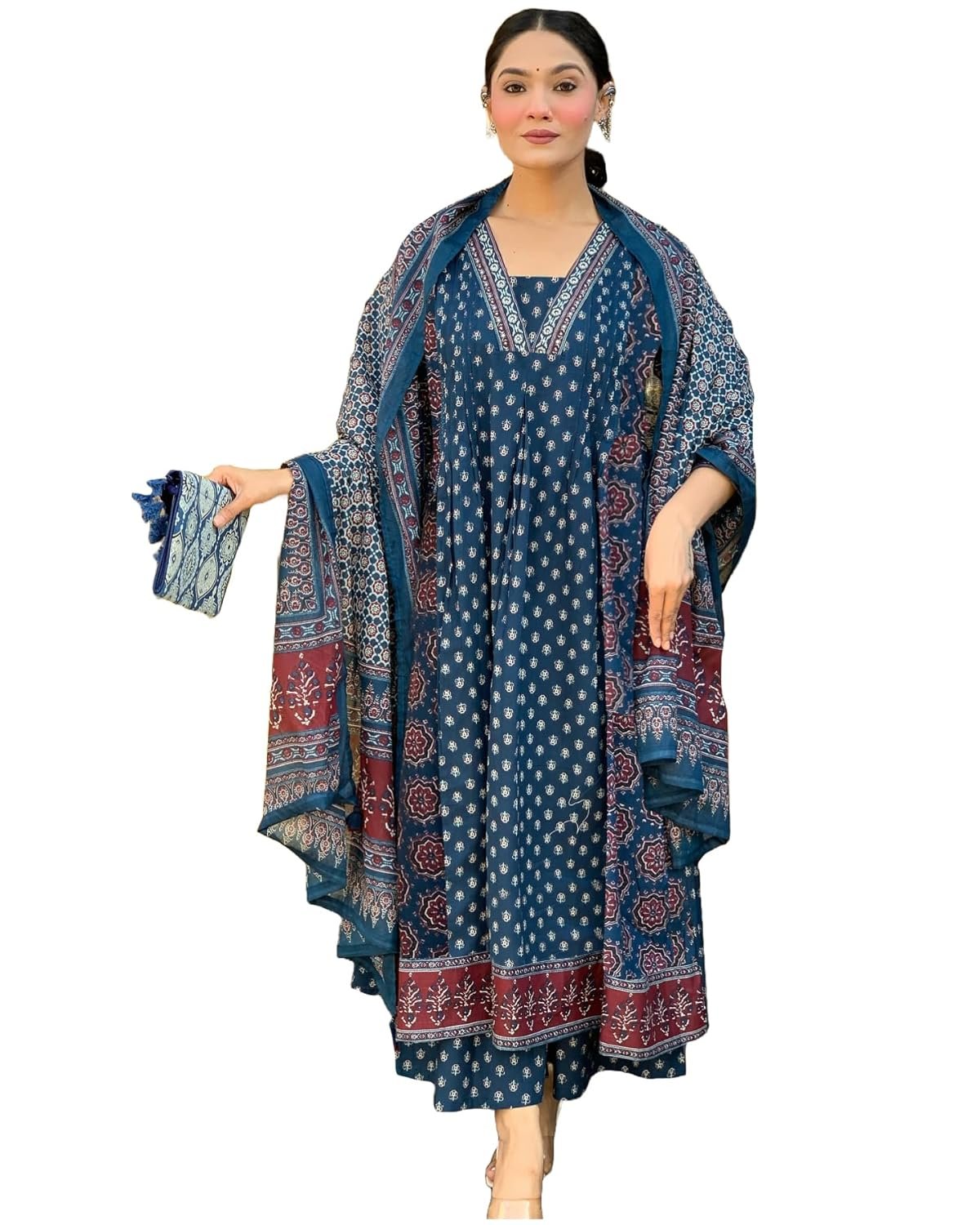 GoSriKi Women's Anarkali Kurta Set with Dupatta Pure Cotton Suits GoSriKi Women’s Rayon Blend Anarkali Printed Kurta with Palazzo & Dupatta