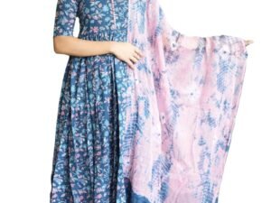 GoSriKi Women’s Rayon Blend Anarkali Printed Kurta with Palazzo & Dupatta