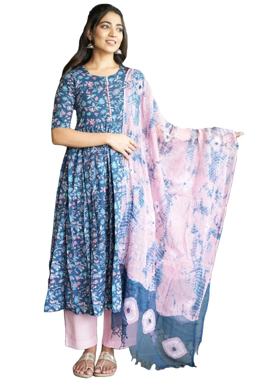 GoSriKi Women's Cotton Blend Anarkali Printed Kurta with Pant & GoSriKi Women’s Rayon Blend Anarkali Printed Kurta with Palazzo & Dupatta