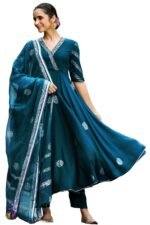 GoSriKi Women’s Rayon Blend Anarkali Printed Kurta with Palazzo & Dupatta