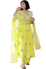 GoSriKi Women’s Rayon Blend Anarkali Printed Kurta with Palazzo & Dupatta