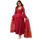 GoSriKi Women’s Rayon Blend Anarkali Printed Kurta with Palazzo & Dupatta