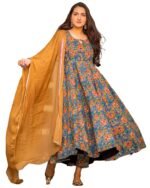 GoSriKi Women’s Rayon Blend Anarkali Printed Kurta with Palazzo & Dupatta