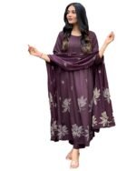 GoSriKi Women’s Rayon Blend Anarkali Printed Kurta with Palazzo & Dupatta
