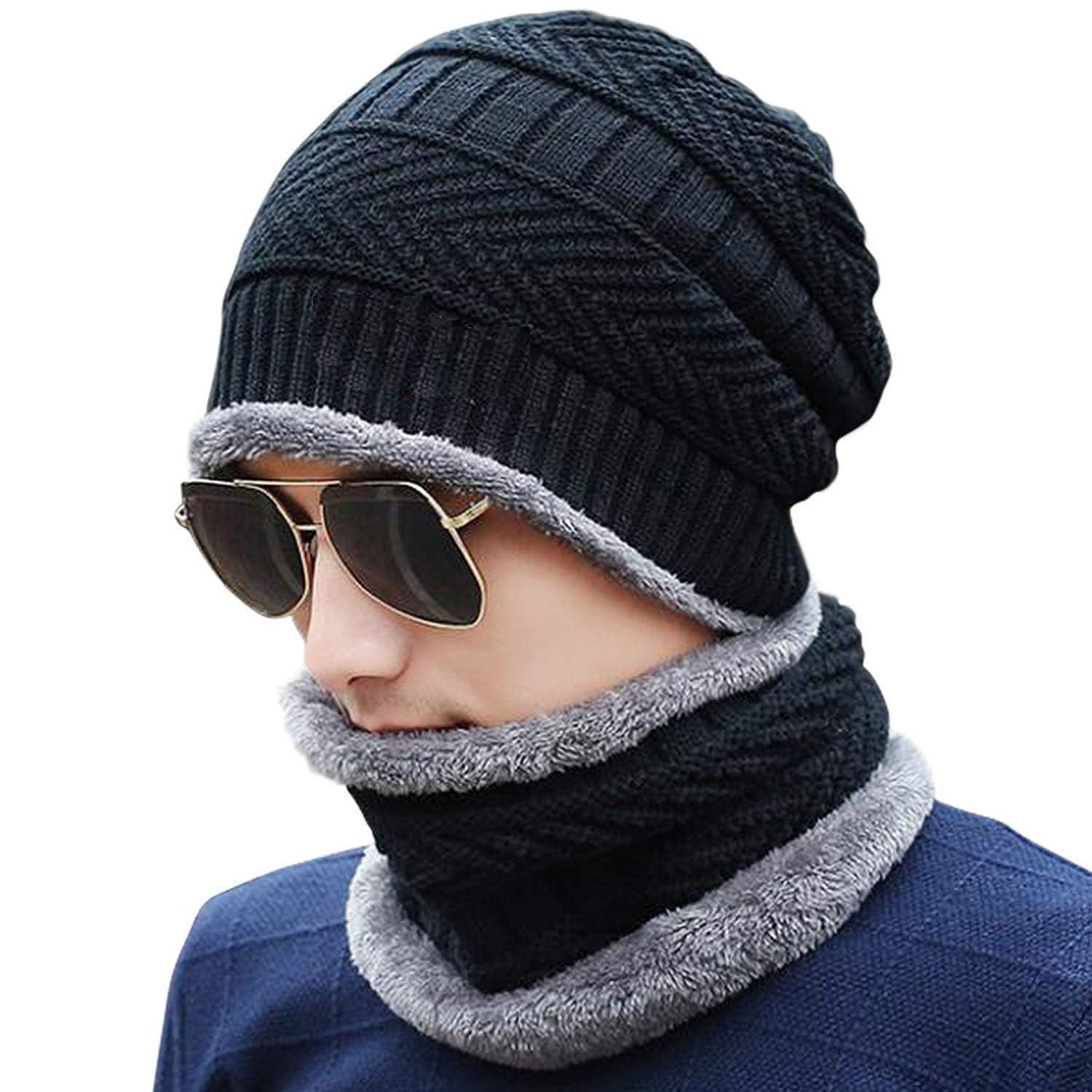 HEVIR Wool Beanie Cap & Muffler Set for Men & Boldfit Winter Cap Set