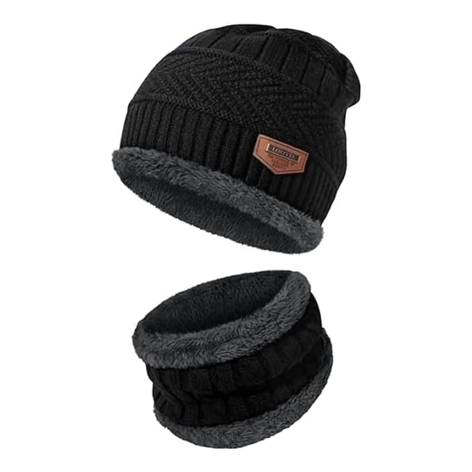 HIYANI Warm Knit Hats, Skull Cap with Neck Warmer Winter Boldfit Winter Cap Set