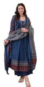 GoSriKi Women’s Rayon Blend Anarkali Printed Kurta with Palazzo & Dupatta