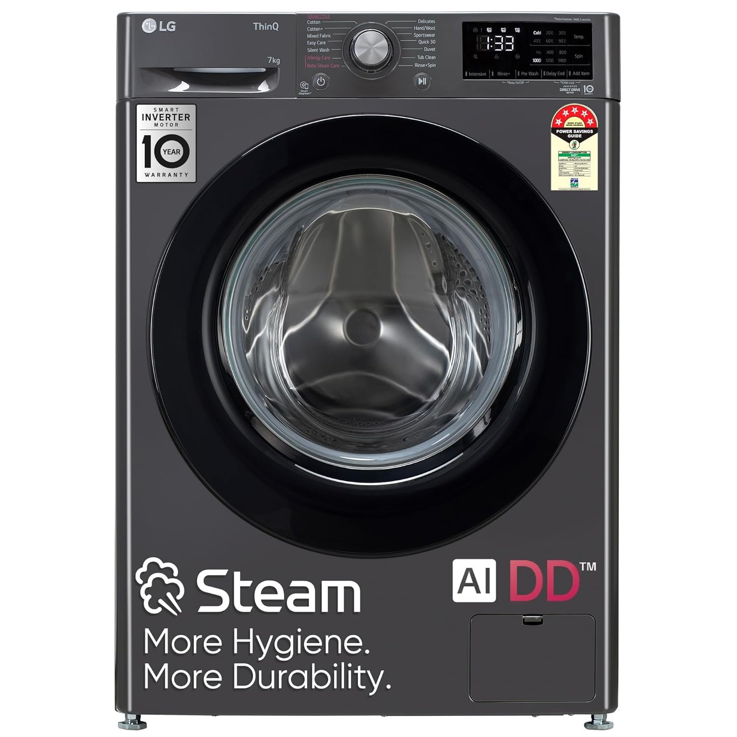 LG 7 Kg 5 Star AI Direct Drive Fully-Automatic Front Samsung 7 Kg 5 Star EcoBubble Hygiene Steam Front Load Washing Machine
