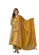 GoSriKi Women’s Rayon Blend Anarkali Printed Kurta with Palazzo & Dupatta