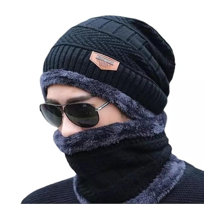 PRIMIL Upgraded Wool Beanie Cap & Muffler Set for Men Boldfit Winter Cap Set