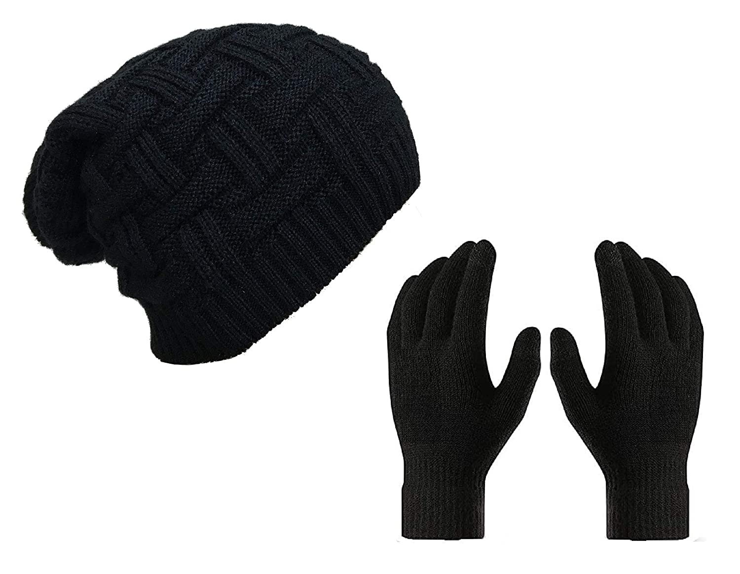 VTFlair Unisex Knit Woolen Beanie Cap and Woolen Gloves Set Boldfit Winter Cap Set