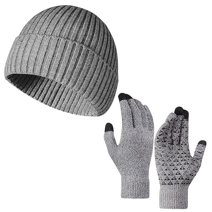 X-LENT Winter Knit Beanie Hat and Touchscreen Gloves Set for Boldfit Winter Cap Set