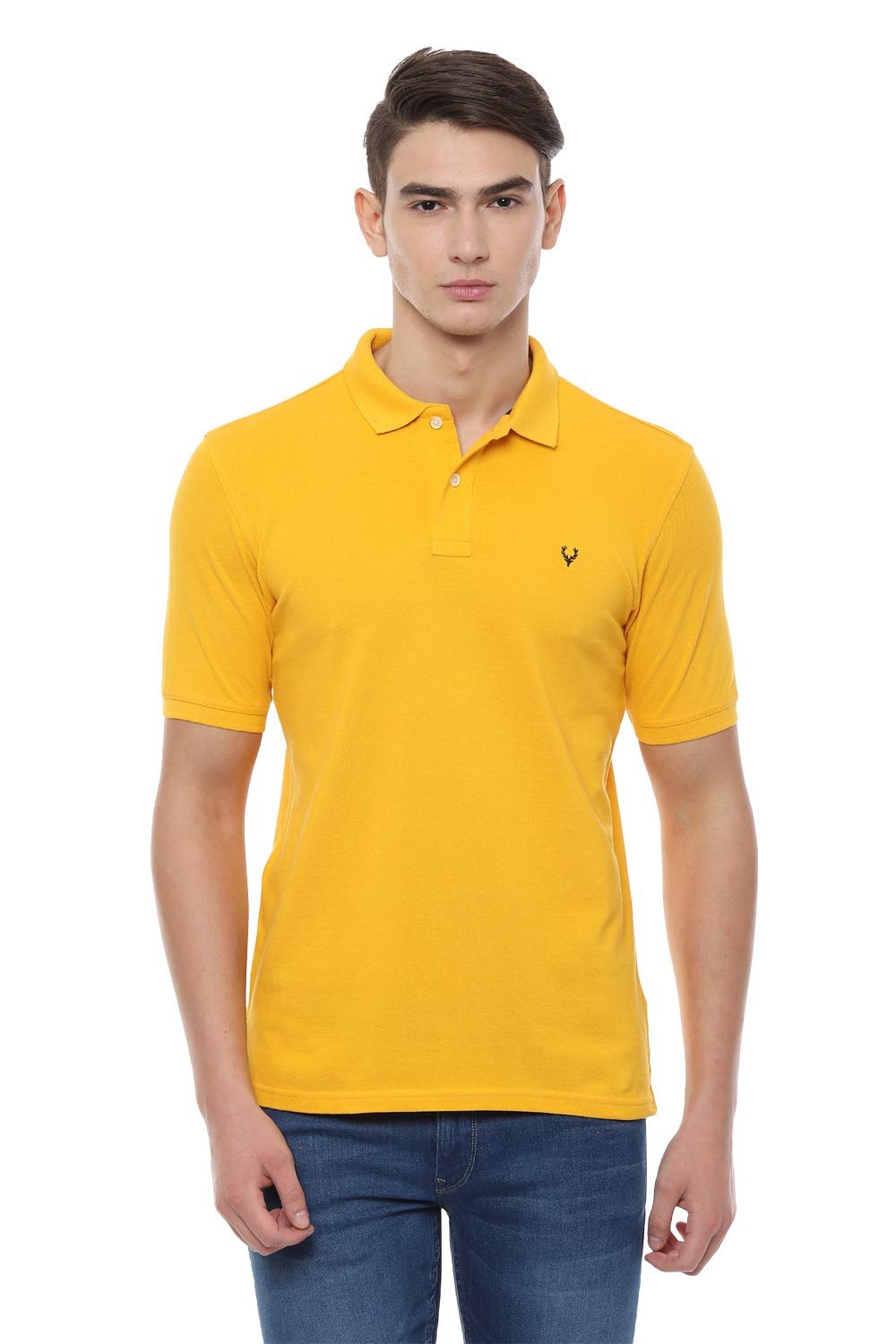 Allen Solly Men's Solid Regular Fit Polo (ASKPORGFR53404_Yellow XL) Allen Solly Men’s Cotton Regular Fit Polo T-Shirt