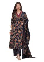 GoSriKi Women’s Rayon Blend Anarkali Printed Kurta with Palazzo & Dupatta