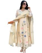 GoSriKi Women’s Rayon Blend Anarkali Printed Kurta with Palazzo & Dupatta