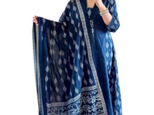 GoSriKi Women’s Rayon Blend Anarkali Printed Kurta with Palazzo & Dupatta