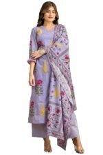 GoSriKi Women’s Rayon Blend Anarkali Printed Kurta with Palazzo & Dupatta