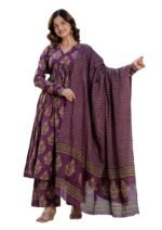 GoSriKi Women’s Rayon Blend Anarkali Printed Kurta with Palazzo & Dupatta