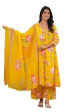GoSriKi Women’s Rayon Blend Anarkali Printed Kurta with Palazzo & Dupatta
