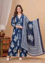 GoSriKi Women’s Rayon Blend Anarkali Printed Kurta with Palazzo & Dupatta