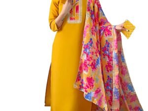 GoSriKi Women’s Rayon Blend Anarkali Printed Kurta with Palazzo & Dupatta