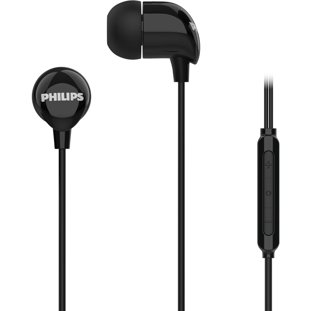 PHILIPS Audio TAE1159BK/00 in-Ear Wired Earphones with C-Type Jack, 10mm boAt Bassheads 100