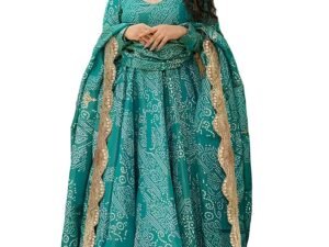 GoSriKi Women’s Rayon Blend Anarkali Printed Kurta with Palazzo & Dupatta