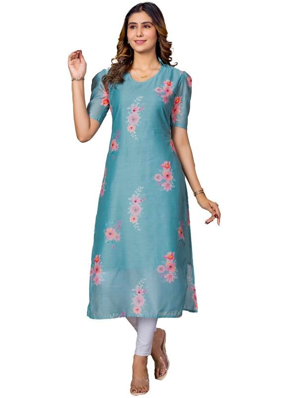 Sun Fashion And Lifestyle Women's Chanderi Stitched Printed Long Kurta Sun Fashion Chanderi Printed Kurti for Girls