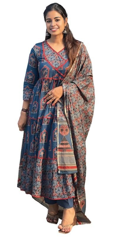 Sun Fashion And Lifestyle Women's Reyon Anarkali Stitched Printed Long Sun Fashion Chanderi Printed Kurti for Girls