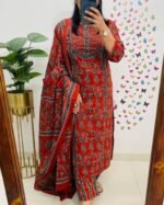 GoSriKi Women’s Rayon Blend Anarkali Printed Kurta with Palazzo & Dupatta