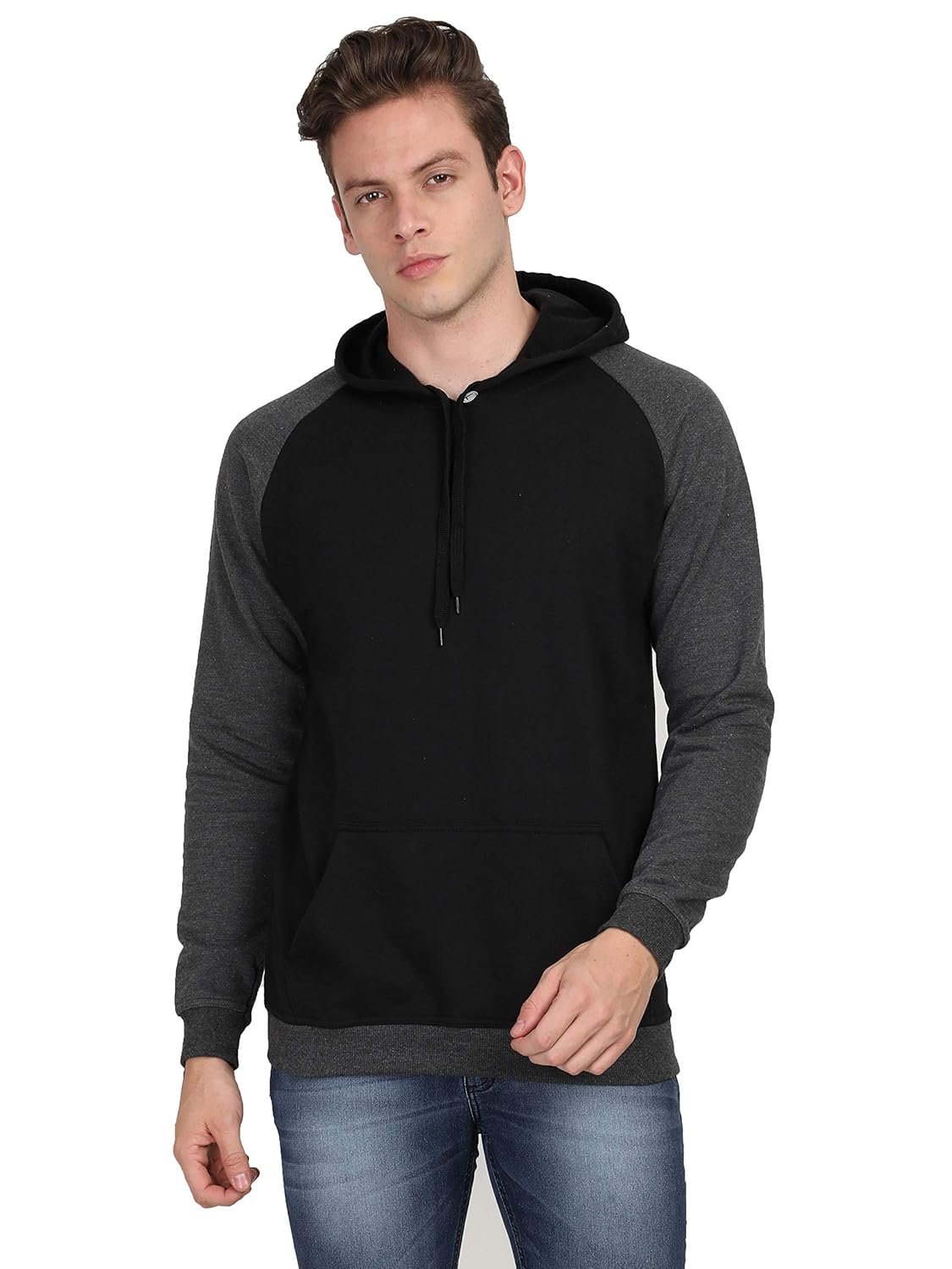FLEXIMAA Men's Cotton Hooded Neck Color Block Full Sleeve Hoodies AWG All Weather Gear Hoodies for Men