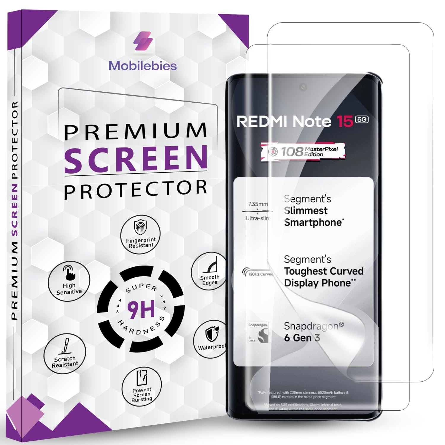2 Pack Unbreakable Membrane Screen Protector Guard Compatible For Redmi Redmi 15 5G