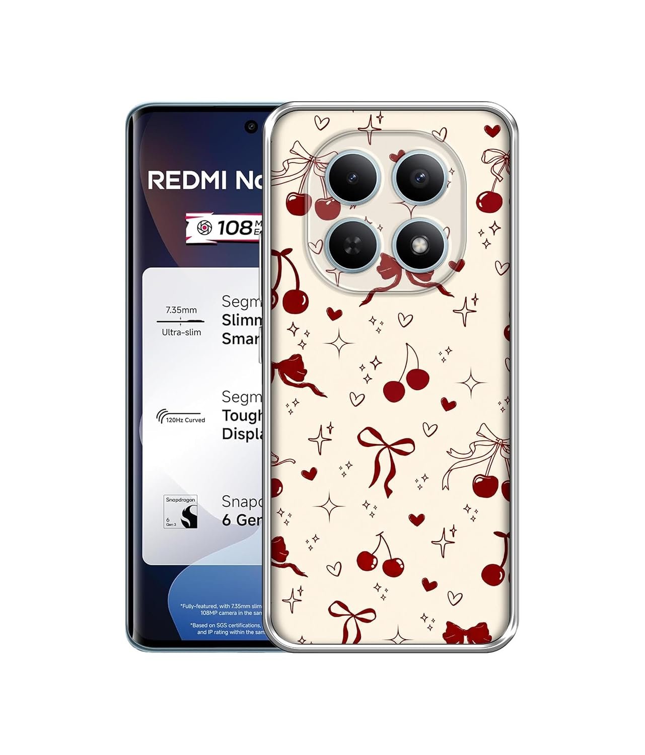 Cherry Charm Printed Silicon Soft TPU Back Case Cover Compatible Redmi 15 5G
